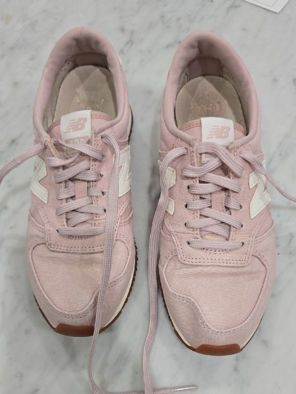 New Balance 420 Women's Light Pink Lace-Up Canvas Sneakers with White Logo Sz 6